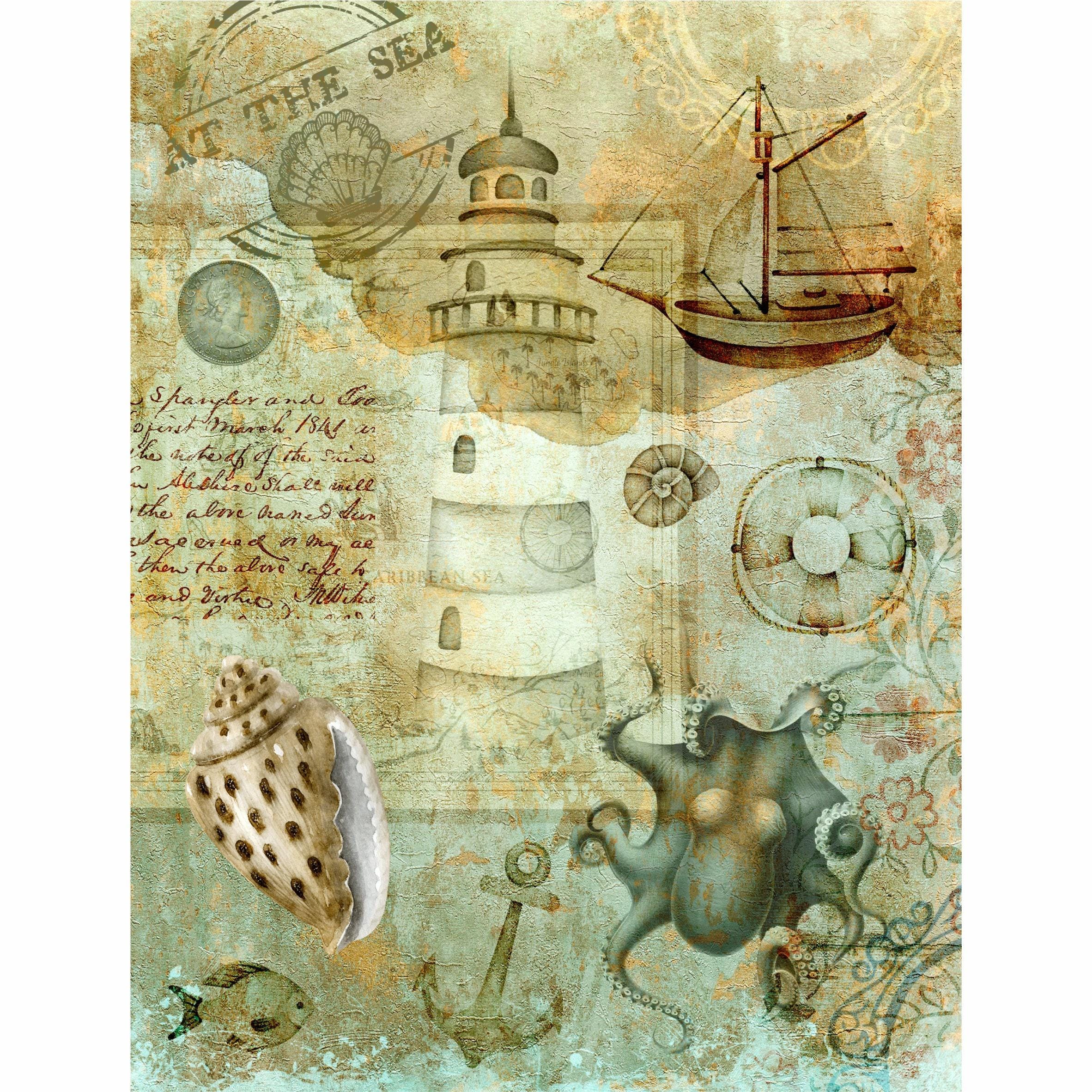 Sea Life Theme Rice Paper- 6 X Different Printed Mulberry Paper Images ...