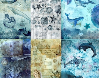 Sea Life Theme Rice Paper- 6 x Different Printed Mulberry Paper Images 30gsm