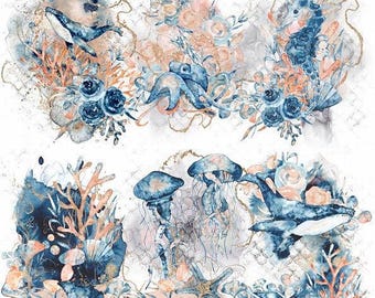 Undersea Overlay Rice Paper- 6 Unique Printed Mulberry Paper Images 30gsm