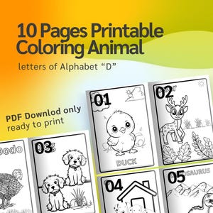 Dibujos para colorear de animales para imprimir / Letras del alfabeto "D" / Actividades Montessori / Dibujos para colorear para niños pequeños / Maestros en edad preescolar