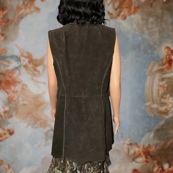Vintage 70s Dark Brown Suede Leather Long Vest, S… - image 5