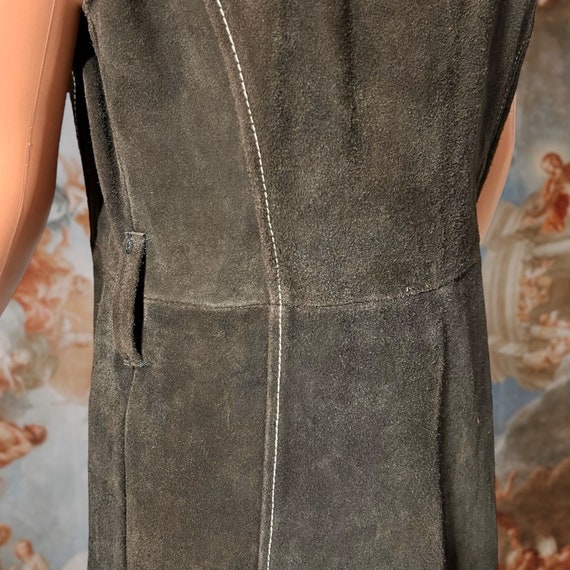 Vintage 70s Dark Brown Suede Leather Long Vest, S… - image 8