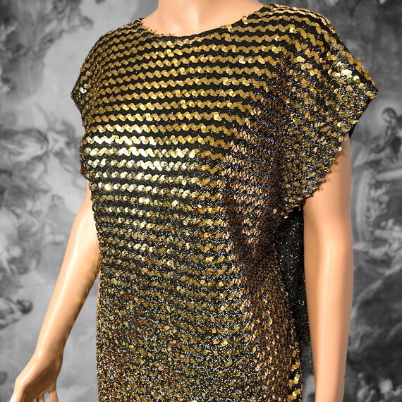 Vintage 70s Black Gold Sequin Disco Poncho Top, R… - image 4