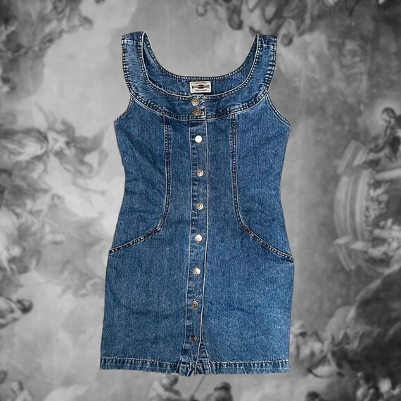 Vintage 90s Denim Button Down Mini Dress, Size 3/… - image 6