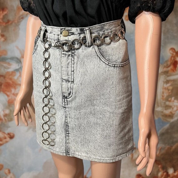 Vintage 90s Guess Gray Acid Wash Denim Mini Skirt… - image 2