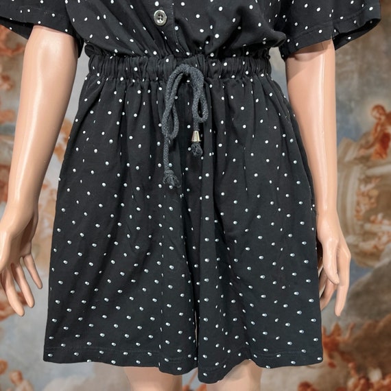 Vintage 90s Black Polka Dot Cotton Shorts Romper,… - image 6