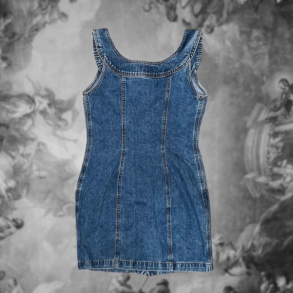 Vintage 90s Denim Button Down Mini Dress, Size 3/… - image 7