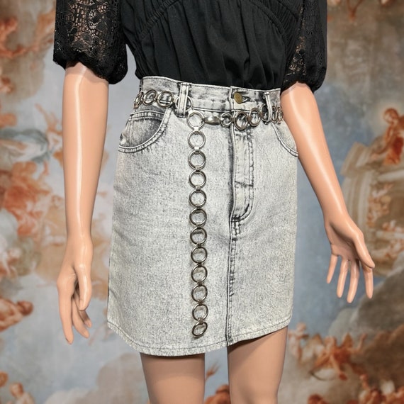 Vintage 90s Guess Gray Acid Wash Denim Mini Skirt… - image 3