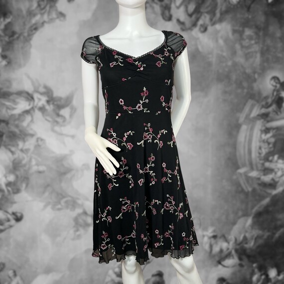 Vintage 90s Y2K Black and Pink Floral Embroidered… - image 2