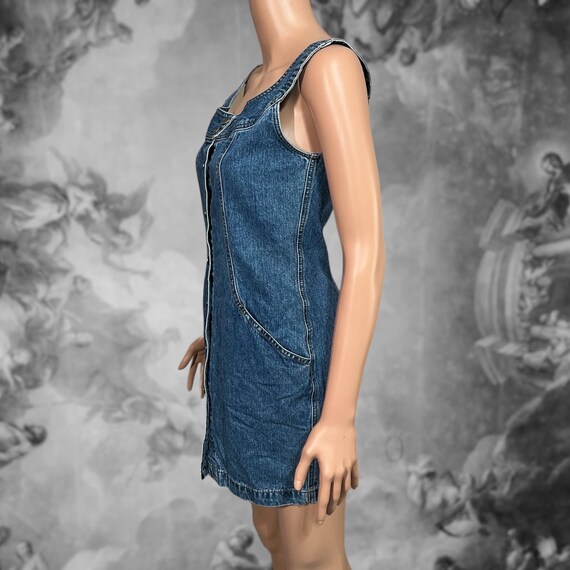 Vintage 90s Denim Button Down Mini Dress, Size 3/… - image 3