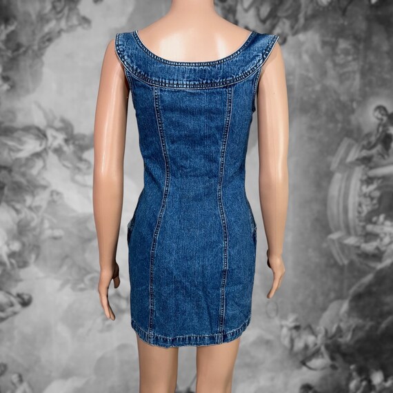 Vintage 90s Denim Button Down Mini Dress, Size 3/… - image 4