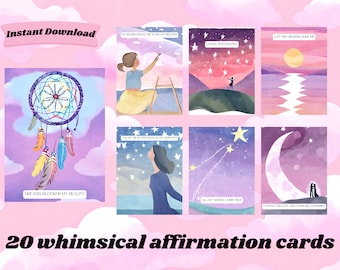 20 Whimsical Affirmation Cards, Instant Download, Digital Affirmation Cards, Printable Affirmation Cards, Manifestation Affirmations