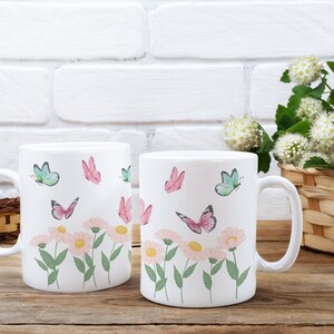 Flowers Butterflies Mug, Floral Coffee Mug, Butterfly Lover Mug, Flower Lover Mug, Gift for Mom, Valentine&#39;s Day Gift, Gift for Her. 11 oz