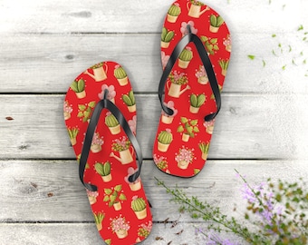 Bunter Kaktus Erwachsene Flip Flops, Strand Kaktus Flip Flops, Sommer Flip Flops, Geschenk für sie, Geschenk für ihn, Geschenk für Mutter, Kaktus Zapfen Sandalen