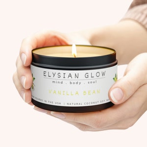 Handmade Vanilla Bean and Bourbon Tin Candle, Eco-Friendly Coconut Soy Wax, Non-toxic, Clean Burning, Aromatherapy Candle, Housewarming Gift