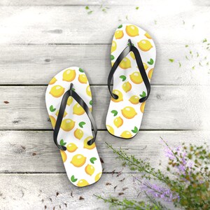 Colorful Lemons Adult Flip Flops, Beach Flip Flops, Summer Flip Flops, Gift for Her, Gift for Him, Gift for Mom, Cool Comfortable Flip Flops