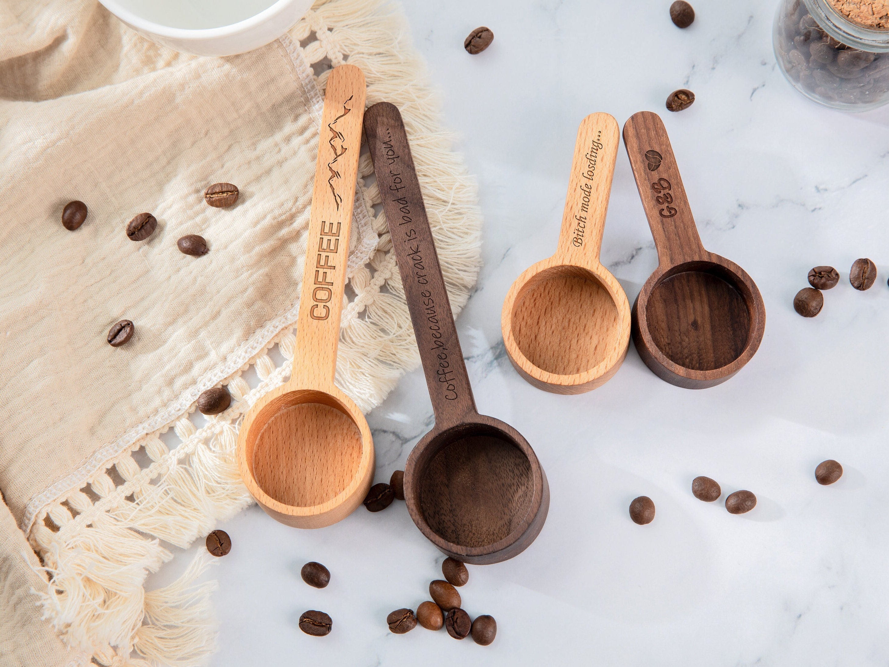 Wooden 1/2 Tablespoon 1 and 1/2 Teaspoon Sheesham Wood Coffee Scoop Sugar  Scoop 