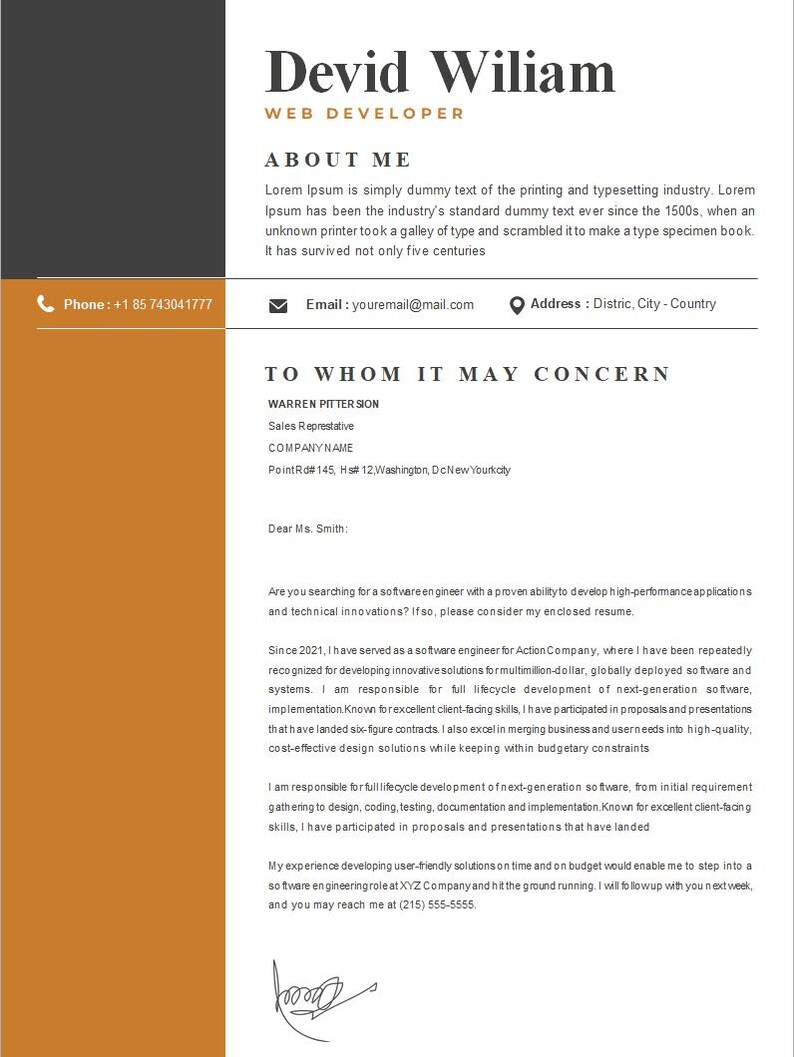 Web Developer Resume Template: Professional CV Design (microsoft Word ...