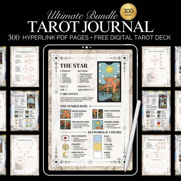 Tarot Journal Bundle, Tarot Guidebook for Beginner and Advanced Tarot Reader, Digital Tarot Symbolism Cheat Sheets, Grimoire Journal