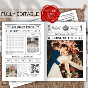 Wedding Newspaper Template: Editable Canva Ceremony Program