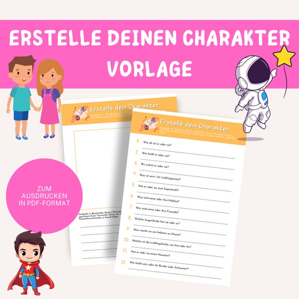 Create your character / Education / Pedagogy / Exercise sheets for children / Learning template / Learning material for children / Preschool tasks/