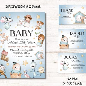 Kinderliedje uitnodigingspakket babyshower, afdrukbare bedankkaartbundel, Early Learning Party Decor, kinderliedje Evite, luierloterij