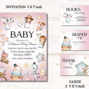 Lot d'invitations comptine rose, carte de remerciement imprimable baby shower filles, tombola de couches Humpty Dumpty, décoration magique de baby shower