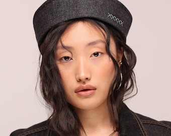 Graphite blue sailor hat, womens structured cap, minimalist cotton headwear, everyday accessory, stylish gift