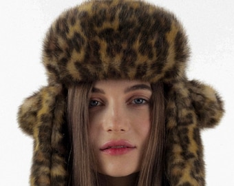Womens aviator hat, warm winter trapper cap, cozy faux fur, headwear gift for her