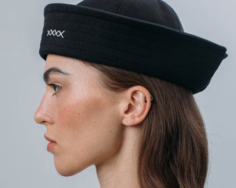 Black sailor hat, soft cotton headwear, minimal everyday cap, lined comfortable accessory, gift gor her