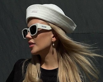 Womens cotton sailor cap, structured casual hat, everyday accessory, modern gift for her