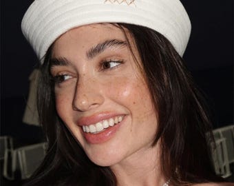 Creamy sailor hat, cotton hat women, minimalist cap, structured headwear, stylish gift her