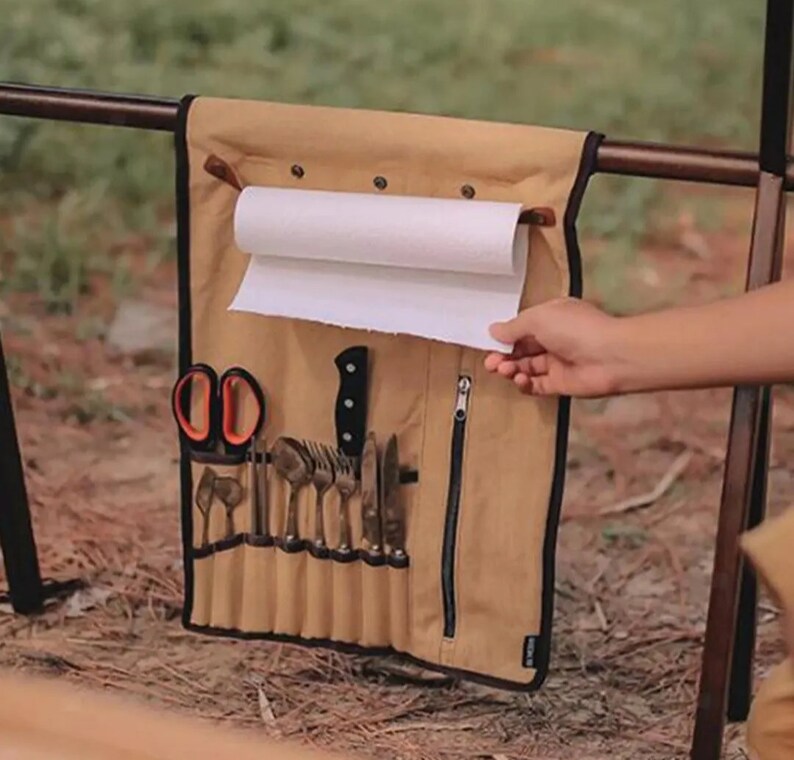 Portable Camping Utensil Roll up Bag Tableware Organizer Cooking