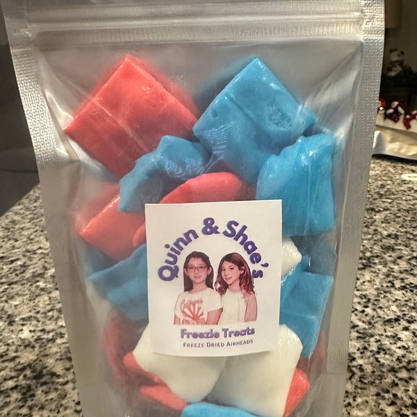 Freeze Dried Airheads, Blue Raspberry, Cherry, Watermelon, Mystery Flavor Freeze Dried Candy (3-4oz bag)