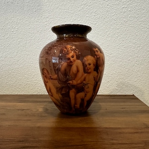 Vintage porcelain vase, Enesco vase with cherubs