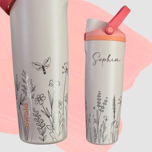 Personalized Owala Wildflower 30 oz Freesip Water Bottle, Custom Floral Engraved Tumbler, Gift for her, Wedding, Birthday, Back to School