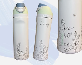 Personalized Owala Plant Foliage Water Bottle, Custom Floral 24oz FreeSip engraved Tumbler, for her Birthday, Wife, Mothers Day, Graduation