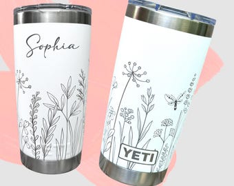 Custom Wildflower YETI Rambler 20oz, Custom Floral Engraved Tumbler, Gift for her, Mothers Day, Bridal, Wedding, Grandma, Wife, Graduation