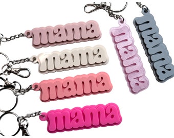 Retro mama Keychain,  Diaper Bag Tag, Groovy Mom Keychain, Baby Shower, Mama Purse Tag, Monochrome Acrylic Retro Font
