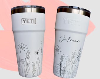 Personalized Wildflower YETI Rambler 30oz, Floral Engraved Tumbler, Gift for her, Birthday, Valentines, Bride, Mom, Grandma, Wife, Sister