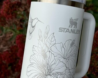 Personalized Hummingbird and Hibiscus Flower Stanley Cup 30 oz, Floral Engraved Tumbler, Vacation Tumbler, Tropical Tumbler, Gift for her