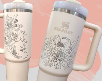 Personalized Floral Stanley Cup 30, Floral Bouquet Engraved Tumbler, Maid of Honor, Bridesmaid, Bridal Shower, Bride, Wedding Gift for her