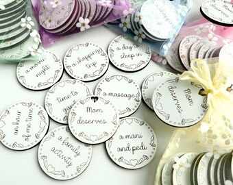 Mothers Day Gift, Mom Coupons, Mom Tokens, Mom Vouchers, Mom Birthday, New Mom, Mom Deserves, Mom Needs, tokens in floral organza gift pouch