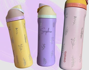 Personalized Owala FreeSip Floral Engraved Water Bottle, Custom Wildflower Tumbler, Cottage, Flowers, Graduation, Mothers Day, Gift for her