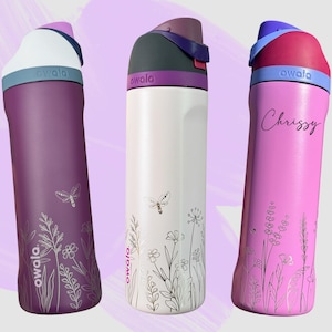 Personalized Owala Wildflower Freesip Water Bottle 24 oz, Custom Engraved Tumbler, Floral Wrap Owala, Gift for her, Bridal, Back to School