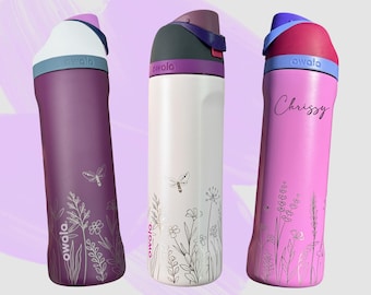 Personalized Owala Wildflower Freesip Water Bottle 24 oz, Custom Floral Engraved Tumbler, Gift for her, Bridal, Mothers Day, Mom, Graduation