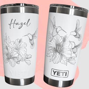 Personalized Hummingbird YETI Rambler 20oz, Hibiscus Flower Engraved Tumbler, Mothers Day, Mom, Birthday, Grandma, Custom Gift for her