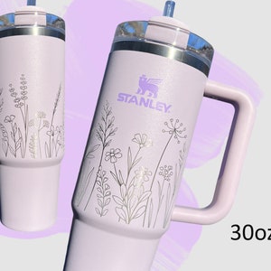 Personalized Floral Stanley Cup 30 oz, Wild Flower Engraved Tumbler, Mother's Day Gardener Maid of honor gift