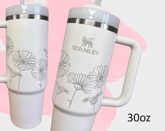 Floral Stanley cup 30 oz, Custom Shasta Daisy Personalized tumbler with handle and straw, Graduation, Teacher gift, Gift for her