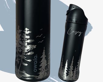 Owala Pine Tree Forest Freesip Water Bottle 24 oz, Fathers Day, Dad, Nature Lover Owala, Hiking, Gift for him /her, Personalized Tumbler